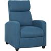HOMCOM Poltrona Relax Reclinabile Manualmente con Poggiapiedi e Imbottita in Tessuto, Blu | Aosom Italy