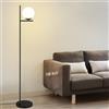 ZMH Lampada da terra per soggiorno, industriale, colore nero, moderna, con interruttore a pedale in metallo, design in vetro bianco, E27, vintage