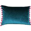 Paoletti Riva Fiesta Rettangolare Piume D'Oca Cuscino Blu Rosa Pompon Edges - Faux Velluto Tessuto - Discreto Chiusura con Zip - 100 Caso (14 X 20 Pollici), Poliestere, Teal/Berry, 35 X 50Cm