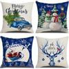 Coliuso Set di 4 federe natalizie blu per cuscini, 45 x 45 cm, serie natalizia, decorazioni natalizie per divano, letto, casa colonica, soggiorno all'aperto