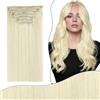 Fshine Extension Capelli Veri Clip, Biondo Bianco Extension Clip Capelli Veri 45cm 7pcs Remy Umani Naturali Capelli Extensions 135g 1000