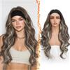 BARSDAR Body Wave Headband Parrucche, Sintetici Lungo Ondulato Headband Parrucca per Donne 66cm Body Ondulato Parrucca Spesse Aspetto Naturale Easy Wear Parrucche, Marrone Cenere con Biondo Highlights