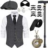 WILDPARTY Costume anni '20, gilet da uomo con accessori, pieghevole, stampella, orologio da tasca, baretto, occhiali, cravatta, papillon, per costume da mafia 1920S Gangster Peaky Blinders Carnevale