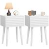 YMYNY Set di 2 Comodini, Tavolini da Salotto, Stile Mid-Century Moderno Canaliato, Cassetto a Apertura a Pressione, Gambe in legno massello, 35×27×53cm, per Camera da Letto, Soggiorno Bianco HST018W-2