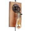 B·LED BARCELONA LED BARCELONA LED Applique da Parete Vintage in Legno e Metallo Stile Industriale Retro Design Tubo con Cavo Nero Interruttore E27 Lampada Comodino Lettura Camera Letto Soggiorno Loft Arredo Moderno