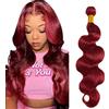 Lakaisa Body Wave Human Hair Bundles #99J Burgundy Human Hair Extensions Capelli Naturali Umani Donna Extensions Sew in Hair Single Bundle Real Hair Low Shedding for Women 12 Inch