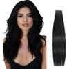 Qiyazai Extension adesive in capelli umani, senza cuciture, per capelli lisci e lisci (1B, 32 pollici (80 cm) - 50 g)