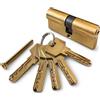 topolenashop Serratura Cilindro di Sicurezza per Porte, 60mm/70mm/80mm, con 5 Chiavi, Lucchetto Cilindro Europeo Ottone Smerigliato,Euro Cilindro in Ottone (oro, 70)
