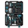 Sundpey Cassetta Attrezzi Completa 206 Pezzi, Trapano Avvitatore Batteria 12V per Serrare/Allentare Viti, Set Attrezzi da Lavoro Valigia Attrezzi Completa per Riparazioni Casalinghe e Fai da Te, Blu