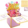 carve ideas Biglietto di compleanno, Biglietto di compleanno 3D Pop-Up Happy Birthday, Biglietto pieghevole fatto a mano con busta, Regalo di compleanno per moglie, fidanzata, uomini & amici - Oro rosa 18x19cm