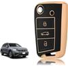 TOOMUME Cover Chiave Silicone, Custodia Chiave Adatto per VW Volkswagen Golf 7 Polo Tiguan Taigo Seat Leon Ibiza Skoda Octavia Superb Fabia, Copri Chiavi Bordo Oro & Argento Texture Pelle