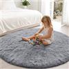 smiry Tappeto a pelo lungo, morbido, lavabile, antiscivolo, moderno, morbido, per corridoio, soggiorno, cameretta dei bambini, camera da letto, grigio, 160 x 160 cm, rotondo