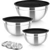 Homikit Set di 3 ciotole in acciaio inox, con coperchio ermetico e 3 grattugie, nero, per mescolare, 1,6 l, 2,8 l, 4,6 l, impilabili