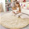 smiry Tappeto a pelo lungo, morbido, lavabile, antiscivolo, moderno, morbido, per corridoio, soggiorno, cameretta dei bambini, camera da letto, beige, 120 x 120 cm, rotondo