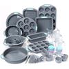 Tongjude 54 pezzi Set di teglie in silicone, 10 stampi per torte in silicone, teglie per pagnotte e muffin, coppa da forno antiaderente, con set di misurini e cucchiai, grigio