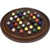Dreamplay Gifts Large Solitaire Game Handmade Solid Wooden Marble Board Game Set with 36 Natural Marble Marbles Classic Thick Round Board Games for Adults Game Night (nut-brown)
