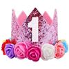 Voarge 1 anno di compleanno, corona per bambini, corona di compleanno, corona di compleanno, accessorio per capelli, fascia per capelli, per bambini, rosa 2