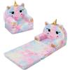 decalsweet Divano per Bambini 2-in-1 Pieghevole Schienale Poltrona, Comodi Peluche Divano per Bambini con Cerniera, Costante Leggero Divano Letto per Camerette, Poltroncina per Bambini (Unicorno)