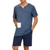 Terecey Set Pigiama Uomo Estate Top a Maniche Corte e Scollo a V T-Shirt e Pantalone da Pigiama con Cintura Elastica Comodo Set Pigiama Uomo Corto, Nero S