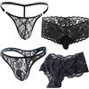 VemeFufu Perizoma Slips Boxer Pizzo Uomo Sexy, Perizoma Pizzo Intimo Uomo Sexy, Pizzo Slip Uomo Sexy, Atletico Slip Sexy Traspirante Lingerie Maschio 4 Pack Nero, 4 Pack Nero, Taglia unica