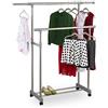 Relaxdays Stand Appendiabiti con 2 Aste Attaccapanni, Guardaroba su Ruote, Regolabile H: 95-165cm, L: 94-160cm, Argento