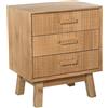 DRW Comodino con 3 cassetti in legno naturale 59.5x50x35 cm