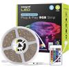 Integral Striscia LED RGB da 5 m, cambia colore, dimmerabile, sincronizzazione musicale - Bluetooth Smart App & telecomando, plug and play con spina UK - per camera da letto, soggiorno, ufficio