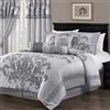 Chezmoi Collection Royale - Set di biancheria da letto in tessuto jacquard, motivo floreale, 7 pezzi, per letto matrimoniale, colore: argento/