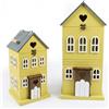 DRW Set di 2 lanterne a forma di casa in legno con luce striscia LED in giallo 49x22x22 cm