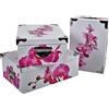 2.J. 2J Orchid 3 Pack Orchid Scatole di Cartone Stampato Orchid con Angoli e Maniglie in Metallo. Dimensioni : 31,5x22x12, 33,5x23x13, 36x25x13,5 cm