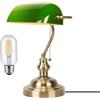 JCPYIUL Bankers Lamp Green - Lampada da biblioteca vintage con catena di trazione, tradizionale lampada da scrivania in vetro verde per casa, ufficio, studio, biblioteca, lampadina LED inclusa