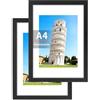 Henrycares Cornice A4 Set da 2 con Passepartout, Cornici Nere 21x29,7 cm da Parete Orizzontale/Verticale, Adatte per Foto, Diploma, Poster e Quadri, portafoto picture photo frames