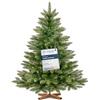 FairyTrees albero di Natale artificiale 120cm Abete Nordmann con supporto in legno | Albero di Natale artificiale con tronco verde | Facile da Montare | Prodotto in EU