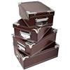 2.J. 2J Brown Set di 4 scatole di cartone con coperchio marrone con angoli in metallo e maniglie. Dimensioni: 23x15x9,25x16.5x10,27x18x10.5,29x20x11cm