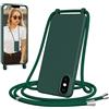 Jrkvniv Cover per iPhone X/XS con Cordino, Morbido TPU Silicone Case con Laccio Tracolla, Regolabile e Rimovibile, Antiurto AntiGraffio Case per iPhone X/XS, Verde