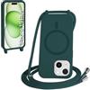 FMPCUON FNPCUON Cover Magnetica Silicone per iPhone 15 Plus con Cordino,Compatibile con MagSafe,Custodia con Laccio Collana Tracolla Collo Sottile TPU Antiurto Protettiva Case con Corda.Verde