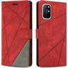 SONWO Cover per OnePlus 8T, Flip Caso in PU Pelle Case Cover Custodia con Slot per Schede e Supporto Stand per OnePlus 8T, Rosso