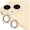 Coiwxmoi Protezione Fotocamera per iPhone 15/15 Plus,Pellicola Vetro Glitter Copri Telecamera Camera Proteggi Obiettivo HD Trasparente Lente Durezza 9H Anti-graffio Bling Diamond,Oro
