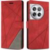 SONWO Cover per OnePlus 12R 5G, Flip Caso in PU Pelle Case Cover Custodia con Slot per Schede e Supporto Stand per OnePlus 12R 5G, Rosso