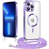 Woijrly Elettrolitico TPU Magnetica Cover con Cordino per iPhone 13 Pro 6,1, Compatibile con Magsafe Ricarica Wireless, Antiurto AntiGraffio con Collana Regolabile Case per iPhone 13 Pro, Viola