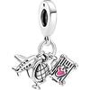 MariaFonte Charm Viaggio Compatibile Tutte Marche Pendente Mondo Mappamondo Aereo Valigia Passaporto Compleanno Anniversario Ciondoli Originale Bead Argento (Aereo Mappamondo Valigia)