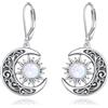 VONALA Orecchini pendenti a forma di sole e luna, in argento Sterling 925, con luna crescente, regalo per donne/amici/familiari, 33 x 15,2 mm, orecchini con opale bianco