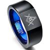 VAKKI - Anello da uomo in carburo di tungsteno massonico, colore: nero, blu, lucido, misura da 1 a 3 e tungsteno, 24,5, cod. 076-11