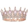 BLNC Corona da Regina per Donna, Diadema con Cristalli e Strass, Decorazione per Capelli per Matrimonio, Compleanno e Ballo, Oro Rosa e Rosa Chiaro