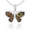 AMBEDORA, Collana da Donna, Argento Lucido, Ambra Baltica Ciliegia, Ciondolo Farfalla Ninfalide in Argento su Catena con Ambra Intagliata