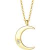 Carleen FANCIME Collana Ciondolo Luna in Oro Giallo 14 carati (585) Solido con Vero Naturale Diamante Minimalista Gioielli per Donna Ragazza - Catena Lunghezza: 40 + 5 cm