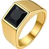 Bestyle Anello Acciaio Uomo Donna, Anello Uomo Oro con Misura IT 25 Circonferenza 64.6mm, Anello Ragazzo Maschio con 8mm Pietra Nera, Idee Regalo per Compleanno Anniversario