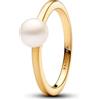 PANDORA Timeless Anello placcato in oro 14k con perla coltivata d'acqua dolce trattata bianca, 54