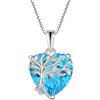 FJ Collana Albero della Vita per Donna Argento Sterling 925 Ciondolo Cuore Collana Acquamarina Gioielli Pietre Portafortuna Marzo per Donna