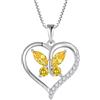 FJ Collana Farfalla Cuore Donna in Argento Sterling 925 Collane con Ciondolo Citrino Novembre Pietra Portafortuna Gioielli Regalo per Amiche Moglie Mamma Donna